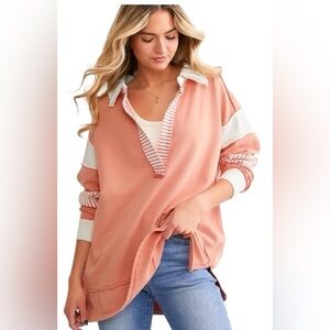 NWT Free People Clean Prep Oversized Pullover in the Rosetta Combo size large